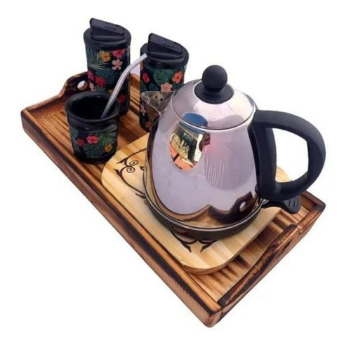 Imagen 5 de 10 de Bandeja Madera Porta Pava Juego Mate Yerbera Azucarera 40 Cm