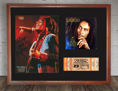 Bob Marley Foto Firmada + Tapa Legend + Entrada En Cuadro