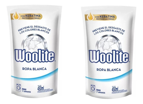 Pack X2u Jabon Liquido Ropa Blanca Repuesto Woolite 450ml