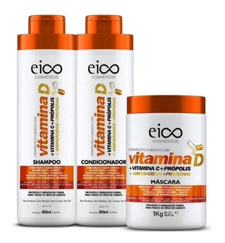 Eico Kit Vitamina D Shampoo, Condicionador  E Mascara 1kg 