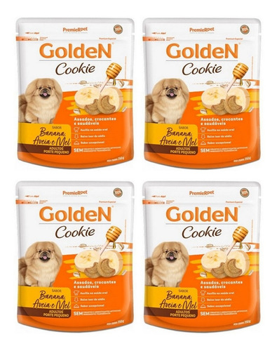 Kit 4un. Cookie P/ Cães Adult Banana Aveia E Mel 350g Golden