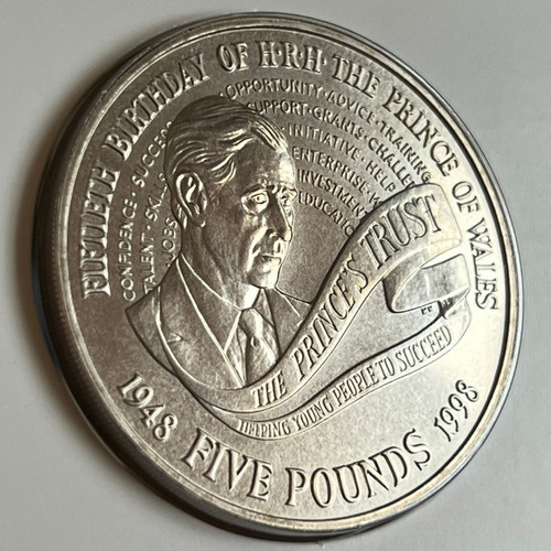 Moeda Ofic 5£ 1998 50 Anos Príncipe Charles Lacrada -encarte