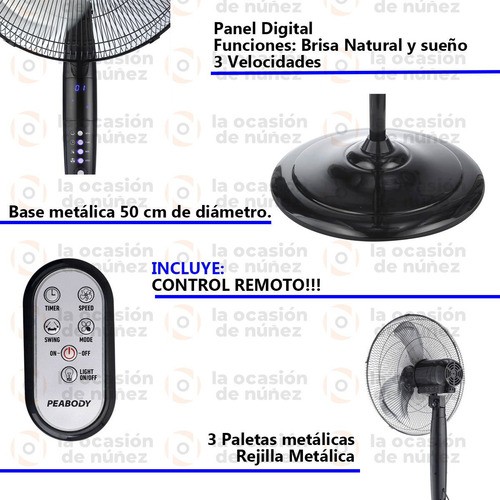 Ventilador De Pie Peabody 20 Digital Control Remoto 130w