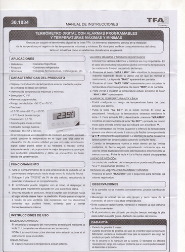 Imagen 6 de 6 de Termómetro Digital Heladera Tfa 30.1034 Alarma C/frio
