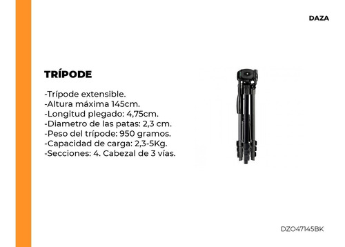 Tripode Camara Filmadora Fotografia Video 1.45mts Reforzado