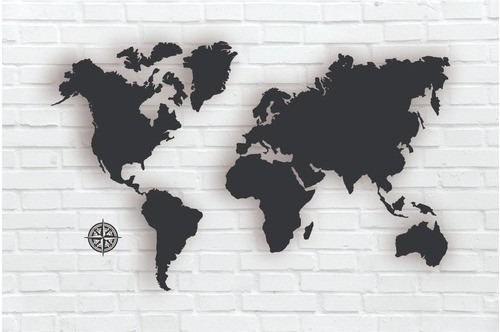 Imagem 6 de 7 de Quadro Decorativo Mapa Múndi Mdf Preto + Cartela Adesiva