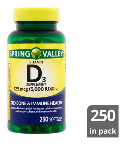 Vitamina D3 Spring Valley  125mcg (5,000iu) 250 Pastillas 