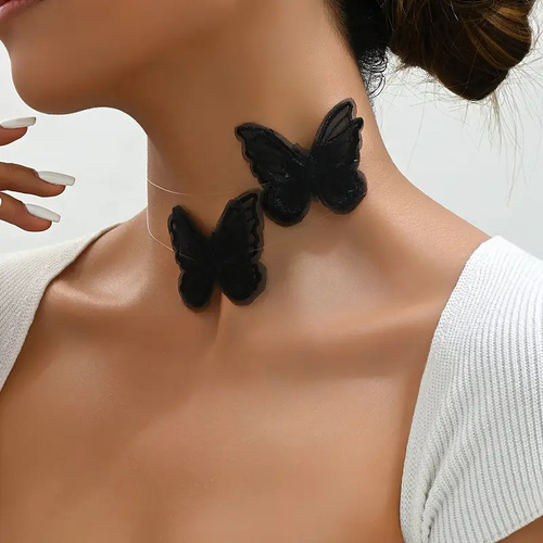 Collar Gargantilla Hilo Invisible Mariposas Moda Retro Mujer