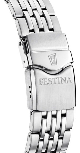 Reloj Festina F20661.3 Para Hombre Analogico Cuarzo Fechador Malla Plateado Bisel Negro Fondo Negro