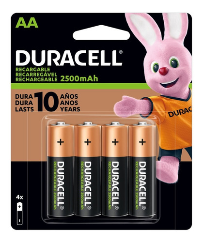 Pila Recargable Duracell Tamaño Aa 4 Unidades 2500 Mah