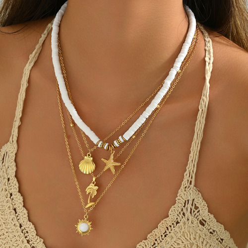 Collar De Conchas Multicapa Estilo Océano