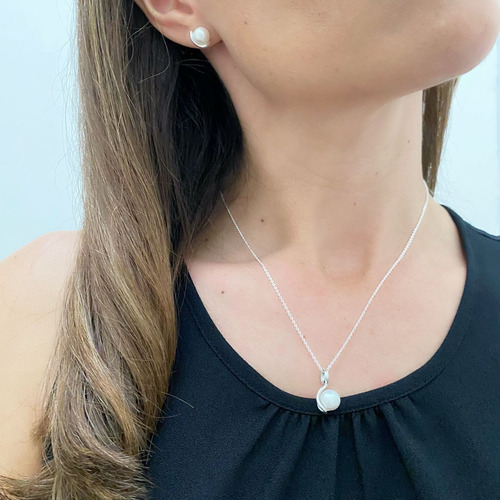 Juego Dije Y Aretes Perla Eclipse Plata .925 Agálea Joyería