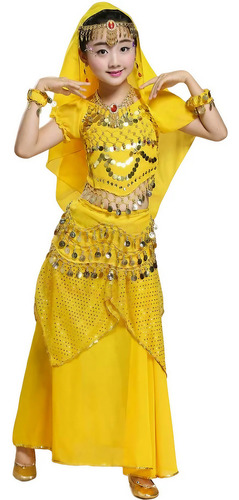 Roupa De Dança Do Ventre Amarela Odalisca Completa 7 Peças