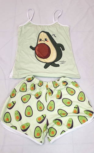 Pijama Para Dama Short Y Blusa De Aguacatito Tierno