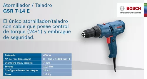 Taladro Atornillador Electrico Bosch Gsr 7 14 400w Torque E