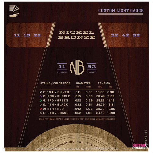 Encordado Guitarra Acustica Nickel Bronze Daddario Nb1152 11