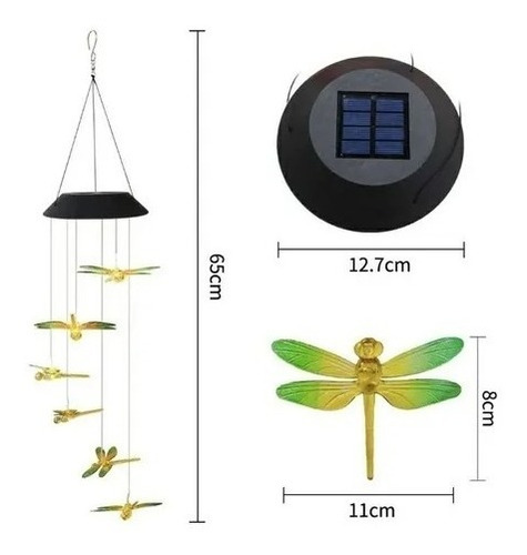 Imagen 1 de 3 de Pack 2 Lampara Colgante Led Solar Libélula Verde - Naranja