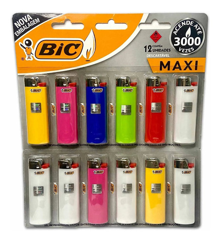 Esqueiro Bic Maxi Tamanho Grande Com 12 Unidades