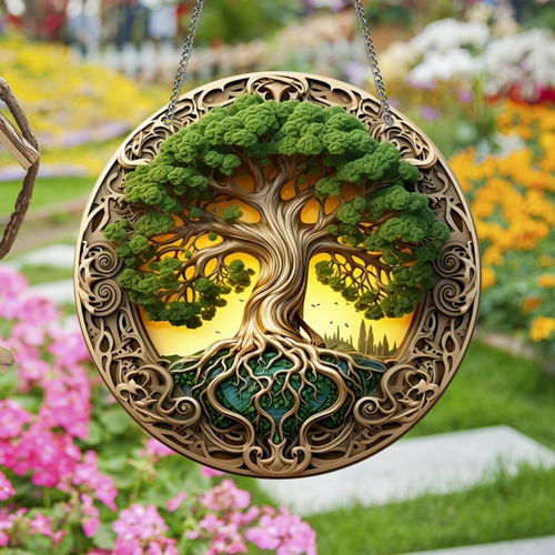 Colgante Redondo Con Forma De Árbol De La Vida, Acrílico, Ve