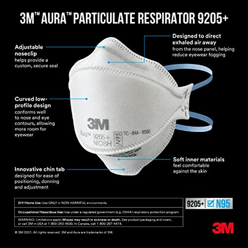 Respirador De Partículas 3m Aura 9205+ N95, Pacote Com 20