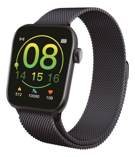 Smartwatch Cuadrado Sumergible Negro Nictom Nt14 Malla Metal Reloj Inteligente Dos Mallas