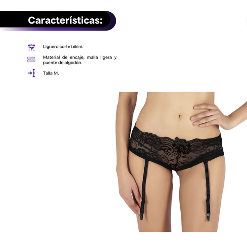 Calzón Corte Bikini De Encaje Y Liguero Lady