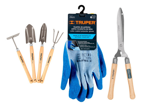 Kit De Jardineria, Tijeras + Guantes + 4 Herramientas Truper