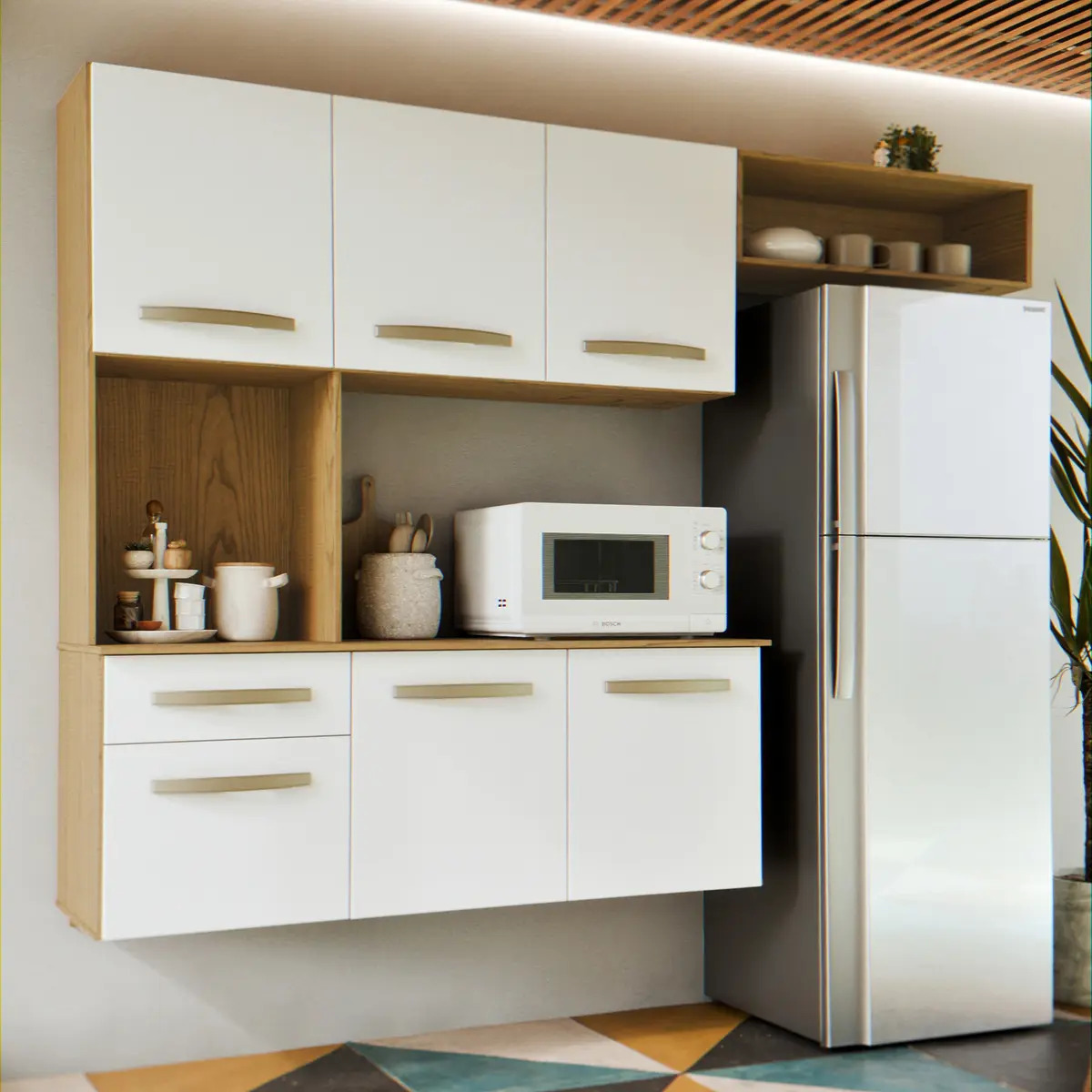 Kit Cozinha Tais Com Armário Cor Atacama / Branco M Casa Móveis