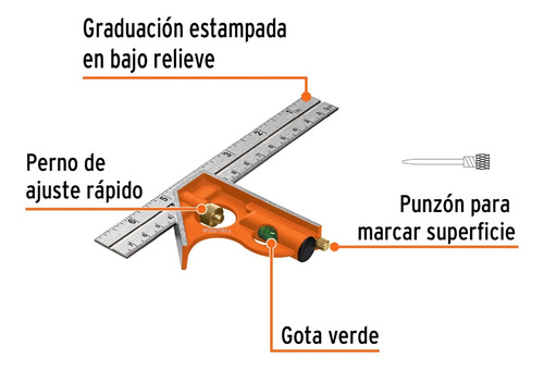 Escuadra 7 De Combinación Con Punzón Para Marcar Truper
