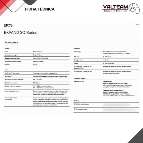 Imagen 4 de 8 de Speakerphone Epos Expand 30t Altavoz Portátil Bt | Valteam