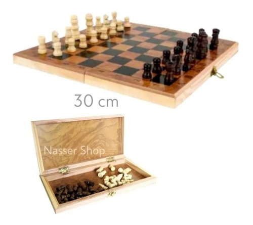 Imagem 1 de 8 de Jogo Xadrez Dobrável Peças Tabuleiro Madeira Numerado 30 Cm