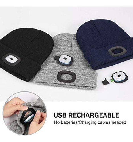 Gorro Led With Usb Recargable, Libres Manos, 4 Faros Led, De