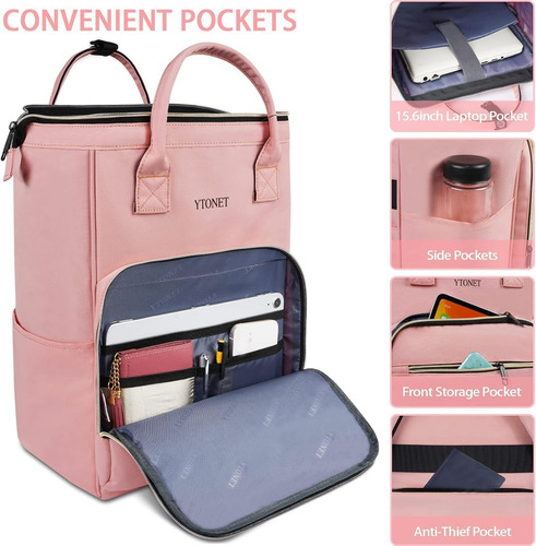 Mochila Para Portatil Ytonet De 15 Pulgadas Con Usb, Rosa