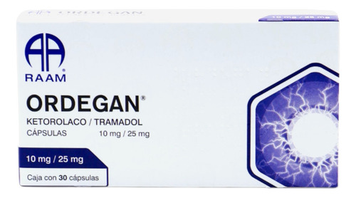 Ordegan Ketorolaco / Tramadol 10mg/25mg C/30 Caps- 3 Pack