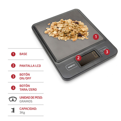 Imagen 4 de 9 de Balanza Cocina Digital Femmto C03 Para Pesar Alimentos Capacidad máxima 3 kg Color Negro