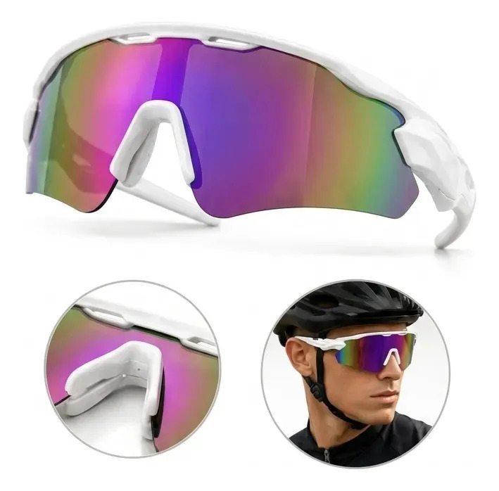 Óculos Esportivo Ciclismo Bike ciclista corrida Proteção Uv400 estilo radar branco/lilás