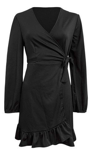 Mz Vestido De Manga Comprida Com Decote Em V E Alças Soltas