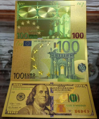 Euro/billetes Dorados-colección En Latón 8uni. 100dol.cábala