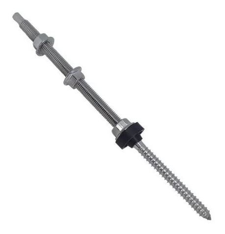 50 Haste Solar M10x300 Madeira C/suporte Reto E Fixador