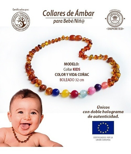 Collar Ámbar Báltico Niñ@ (6 Años) Café Color Y Vida 40cm