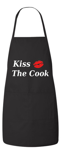 Kiss The Cook Chef Delantal Do Bolsillo Frontal Negro