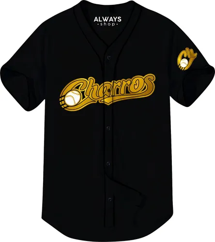 PLAYERA BEISBOLERA CHARROS DEL JALISCO JERSEY CULIACÁN CASACA NEGRO/DORADO