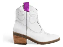 Comprar Bota Texana Botinetas De Mujer Antonella Cuero Blanco Fucsia