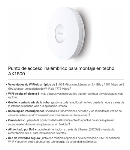 Access Point De Techo Gigabit Wifi 6 Ax1800, Tp-link Eap610