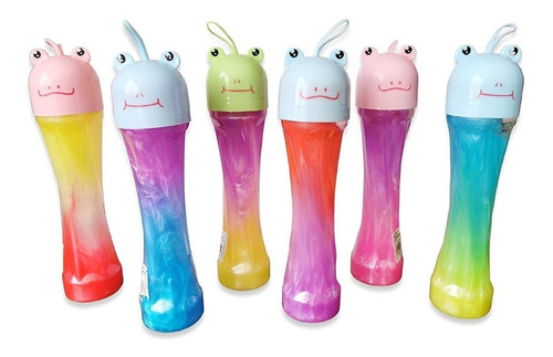 6 Slime Grandes Bote Con Tapa Cara Rana Colores Arcoiris