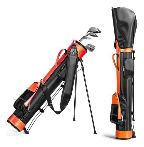 Bolsa De Palos De Golf Con Cinta Ajustable, Divisor, 3 Bolsillos, Fácil De Trasportar Y Duradera, Bolsa Profesional Para Palos De Golf, Naranja/Negro