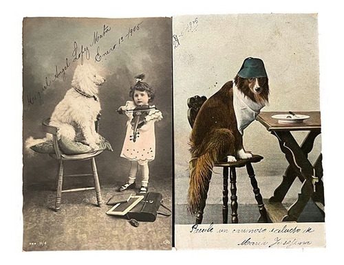 Antiguo Par De Postales Infancia Circuladas 1905