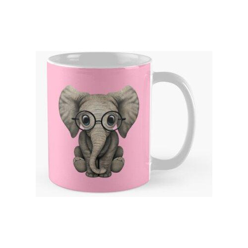 Taza Lindo Becerro Elefante Con Gafas De Lectura En Rosa Cal