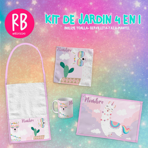 Set Jardín Kit Taza Toalla Mantel Servilleta Cuchara Persona