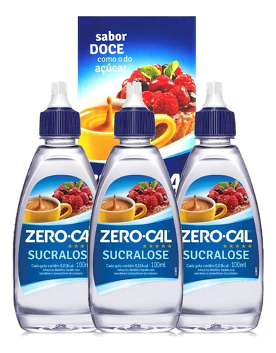 Adoçante Zero Cal Sucralose Liquido 100ml Kit 3